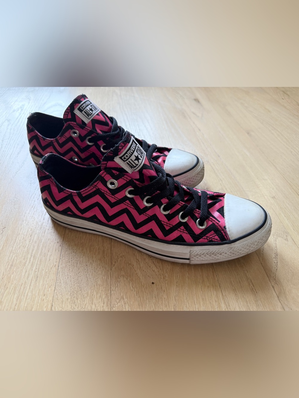 Converse Black Sneakers with Pink Zigzag Accent